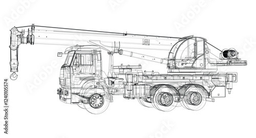 Car crane. Vector rendering of 3d