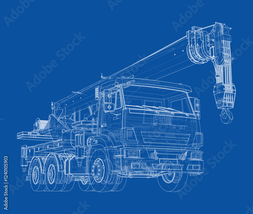 Car crane. Vector rendering of 3d