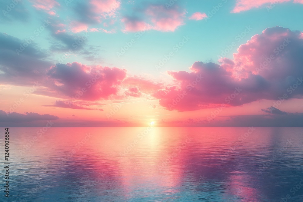 Obraz premium Pink Sunset over Serene Ocean: A Breathtaking Vista
