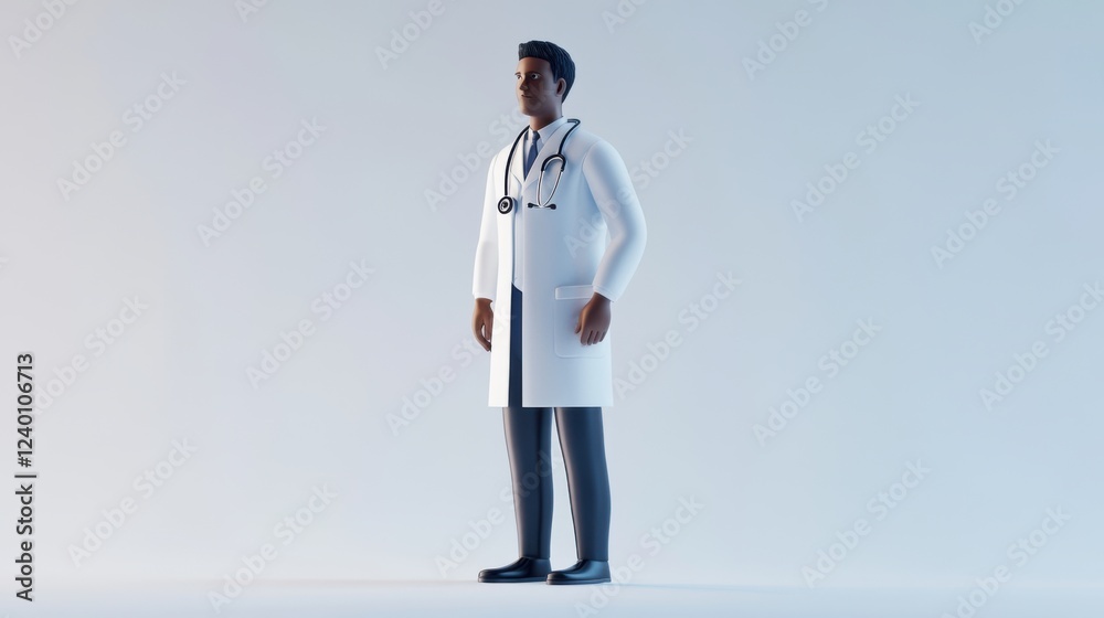 3D rendering of a doctor holding a stethoscope, 3D rendering of a doctor holding a stethoscope,
