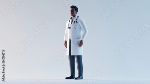 3D rendering of a doctor holding a stethoscope,