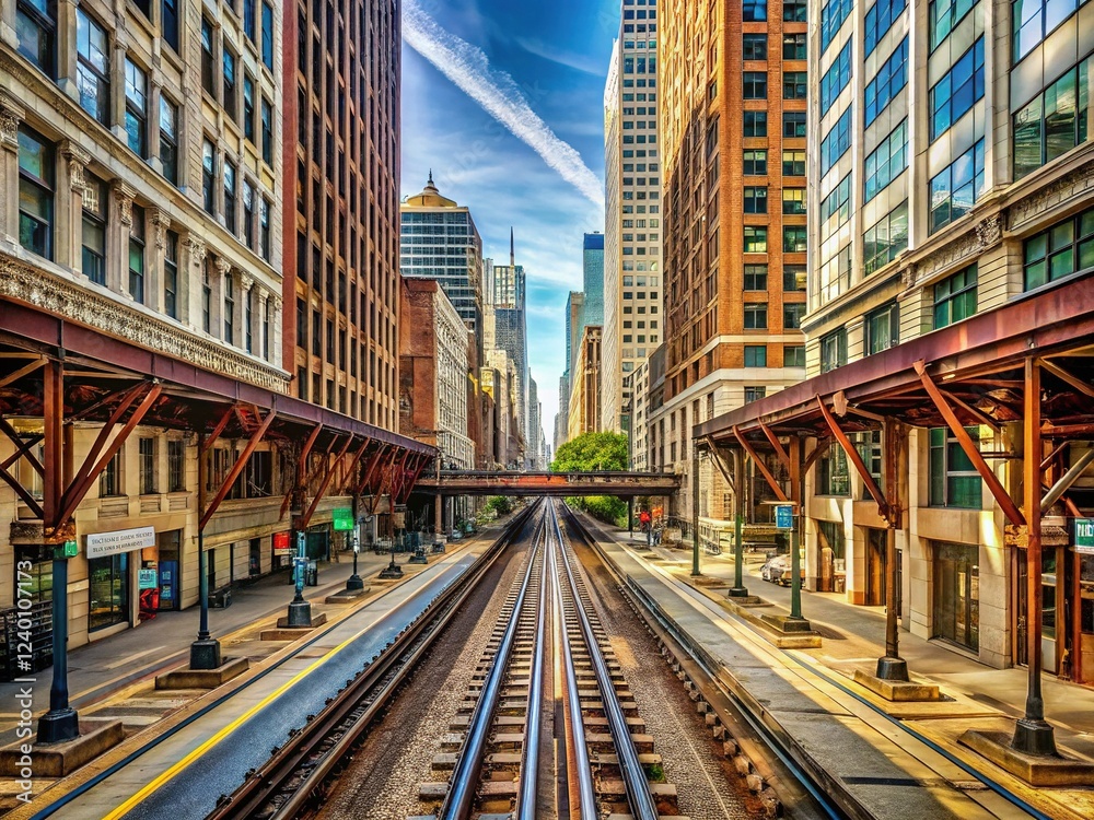 Chicago Loop Elevated Train Tracks at Night - Dramatic Cityscape Stock Photo Chicago Loop Elevated Train Tracks at Night - Dramatic Cityscape Stock Photo