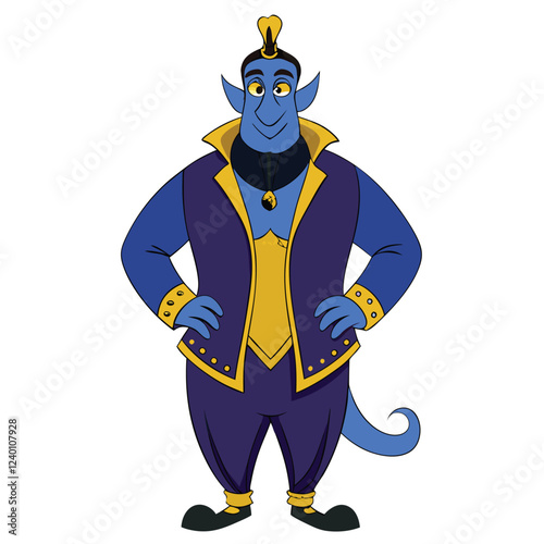 A djinn (genie) in a mystical deep indigo blazer with golden trimmings