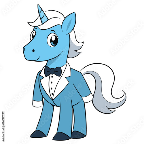 A pegasus in a soft sky-blue tuxedo with minimalistic silver accents Illustrator Artwork