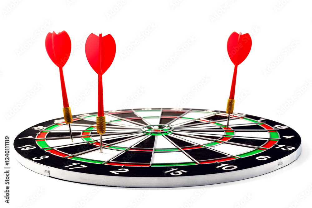 Fototapeta premium Dart board game isolated on a white background, Selective focus