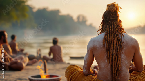 sadhus preparing for the Maha kumbh photo