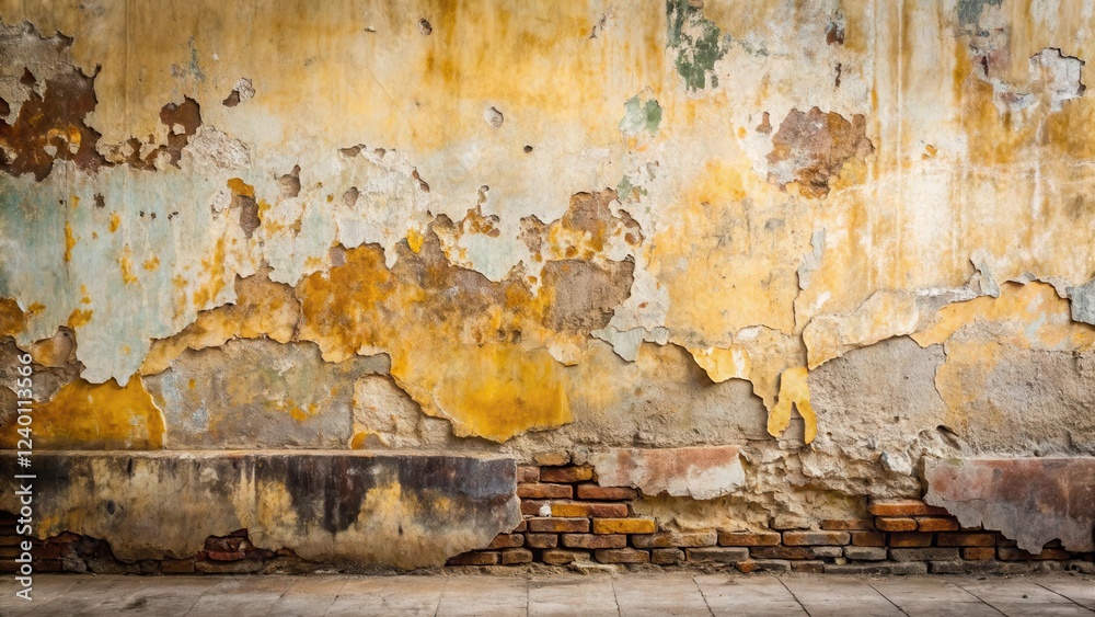 A weathered wall texture featuring distressed plaster and exposed brickwork, ideal for design projects requiring a vintage or rustic aesthetic. A weathered wall texture featuring distressed plaster and exposed brickwork, ideal for design projects requiring a vintage or rustic aesthetic.