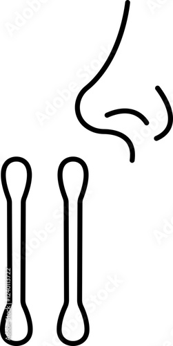 cotton swabs with nose icon, Conceptual flat design icons of cotton buds Flat Graphic Design, Nasal swab test. isolated on transparent background, used for mobile apps, Pharmacy template designs.