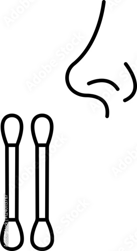 cotton swabs with nose icon, Conceptual flat design icons of cotton buds Flat Graphic Design, Nasal swab test. isolated on transparent background, used for mobile apps, Pharmacy template designs.