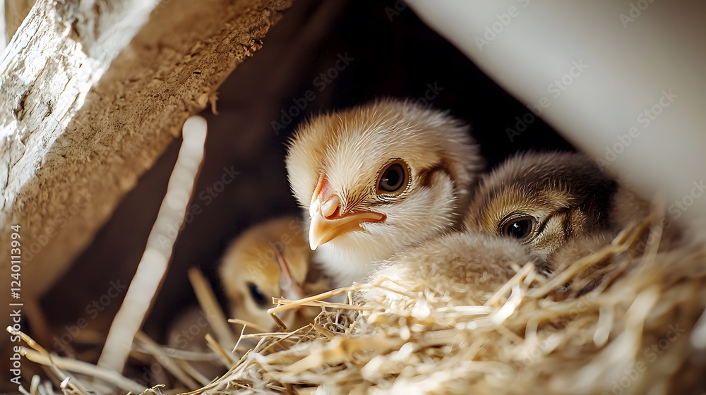 Farmyard wildlife bantam hen and her chicks in nature's embrace Farmyard wildlife bantam hen and her chicks in nature's embrace
