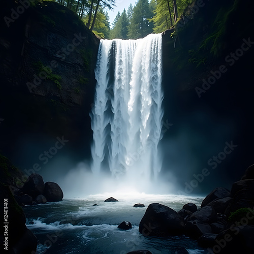 The low-angle perspective amplifies the energy of the scene, making the viewer feel as though they are right there, experiencing the power of the water firsthand.  photo