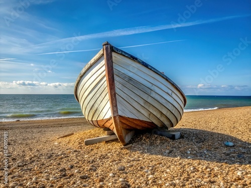 Wallpaper Mural Upside-Down Boat on Deal Beach, Kent - Minimalist Coastal Scene Torontodigital.ca