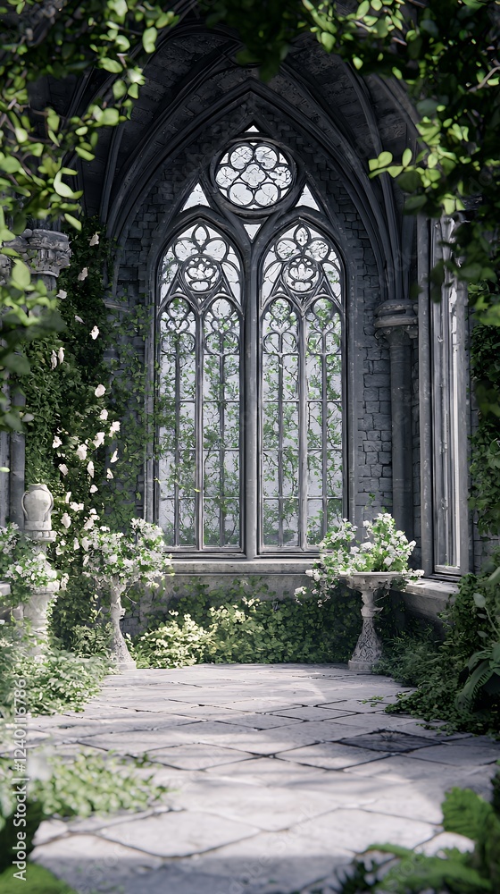 Serene Gothic Garden Sanctuary: A Tranquil Oasis of Stone and Flowers Serene Gothic Garden Sanctuary: A Tranquil Oasis of Stone and Flowers