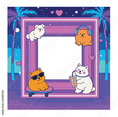 border cute dog animal frame colorfull3