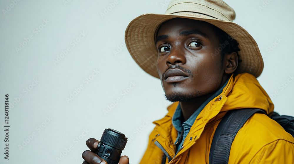 a man with a camera and a hat a man with a camera and a hat