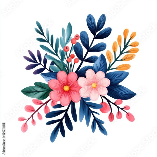 Vibrant Floral Arrangement with Colorful Flowers and Green Leaves for Decorative and Creative Uses