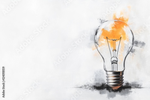 A modern depiction of a light bulb turning on, symbolizing the moment of undertaking a new idea, drawn with sharp contrast and muted tones