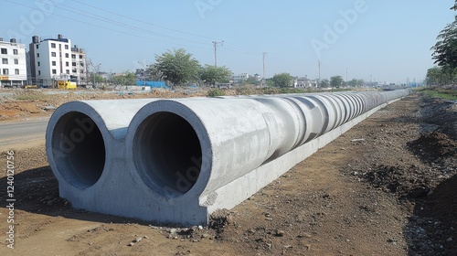 Wallpaper Mural Large concrete drainage pipes installed during road construction. Torontodigital.ca