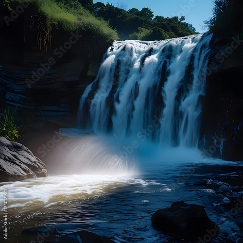 The low-angle perspective amplifies the energy of the scene, making the viewer feel as though they are right there, experiencing the power of the water firsthand.  photo