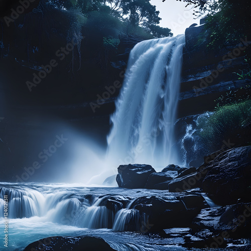 The low-angle perspective amplifies the energy of the scene, making the viewer feel as though they are right there, experiencing the power of the water firsthand.  photo