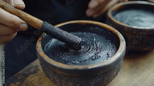 a person is stirring a bowl of chocolate photo