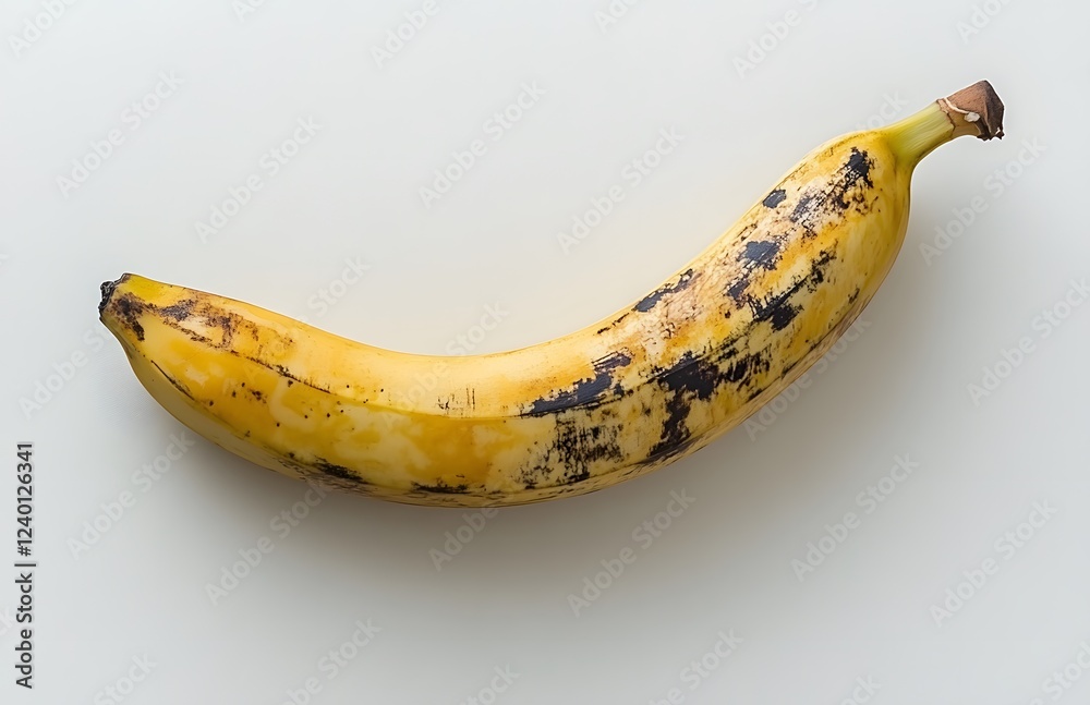 A Single Overripe Banana With Dark Bruising Spots A Single Overripe Banana With Dark Bruising Spots