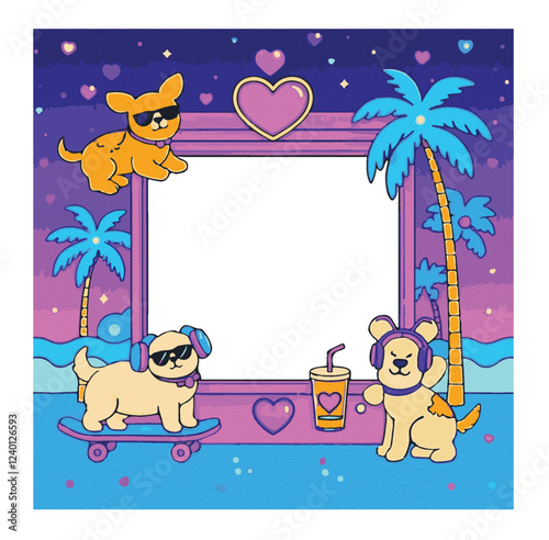 border valentine cute dog animal frame colorfull4