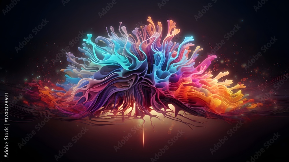 Captivating abstract digital art showcasing a neural network of fractal patterns and glowing pathways representing the intricate and interconnected workings of the human brain