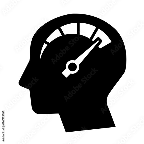 Flat icon of speedometer in human head as a concept of regulating skills and capabilities.