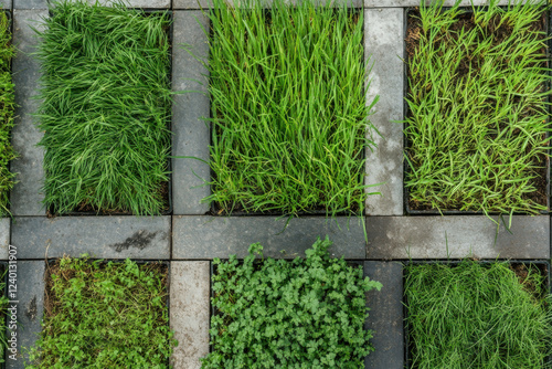 Experimental plots of grass showing varied growth due to fertilizers photo