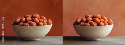 Dried fruit in bowl, before and after color correction.