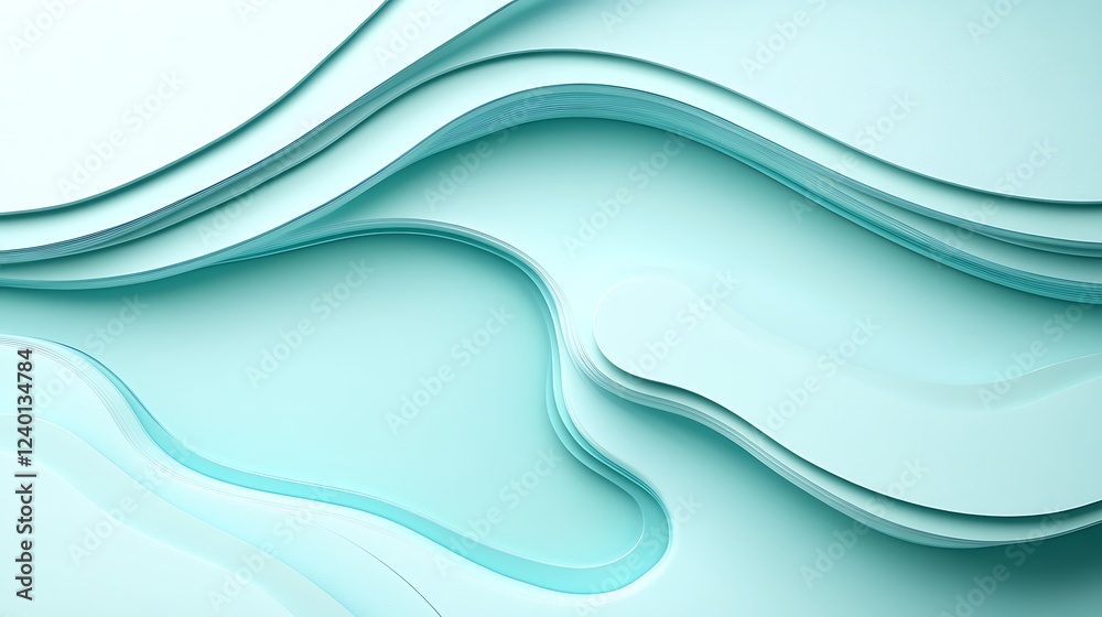 Obraz premium Abstract teal waves, paper art, background