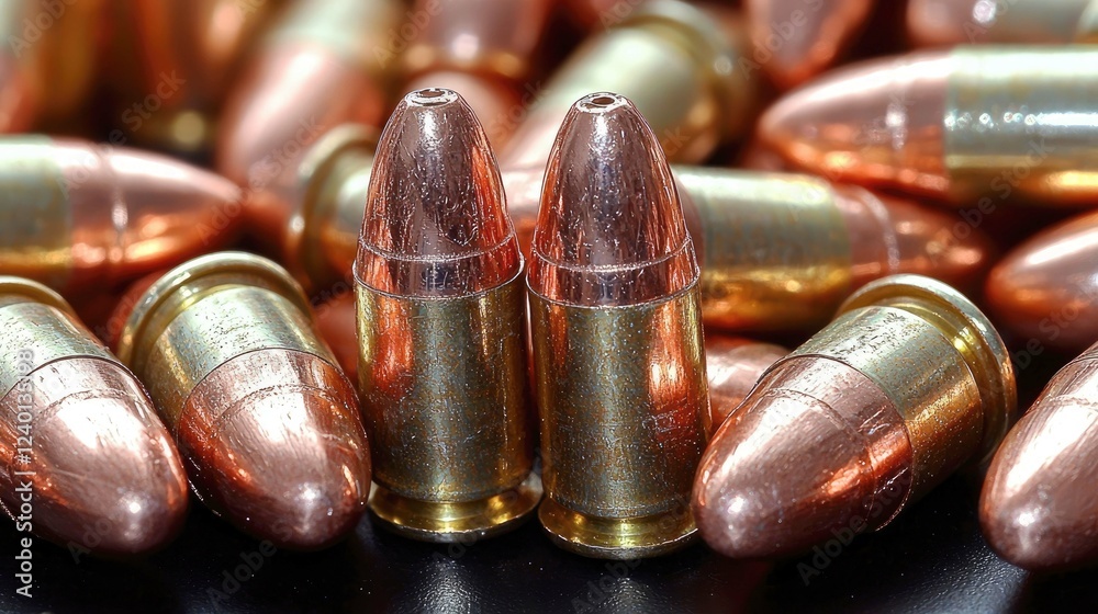 Close-up of Copper-Jacketed Bullets: A Detailed Look at Ammunition and Firearm Components Close-up of Copper-Jacketed Bullets: A Detailed Look at Ammunition and Firearm Components