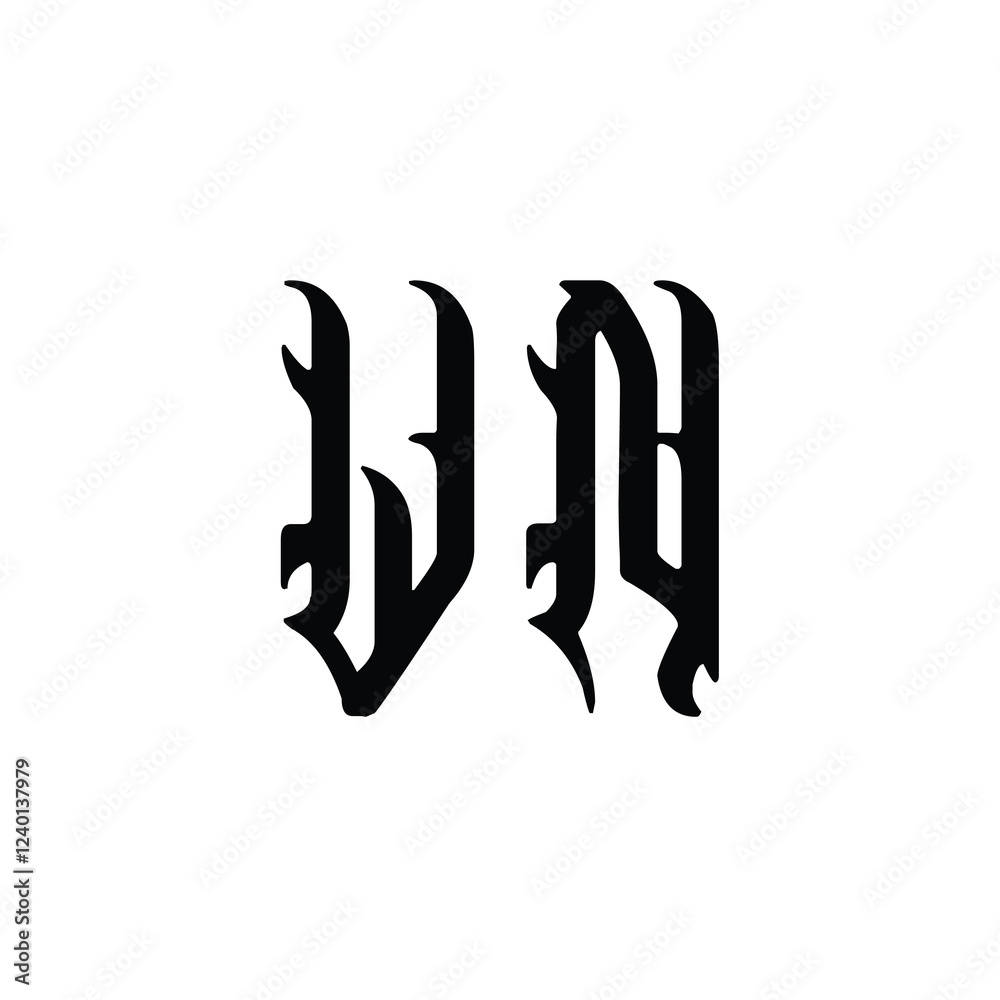 Obraz premium WN monogram logo design letter text name symbol monochrome logotype alphabet character simple logo