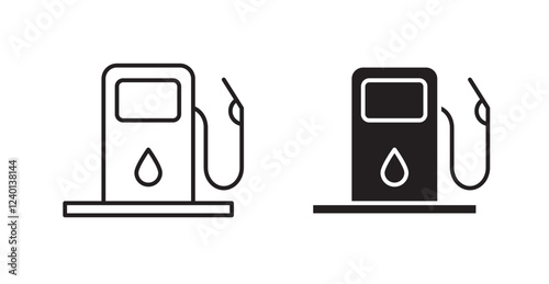 Gas station thin line and fill vector icons set