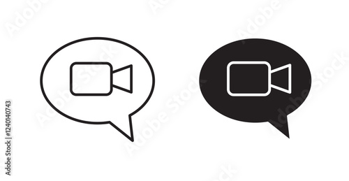 Video chat thin line and fill vector icons set