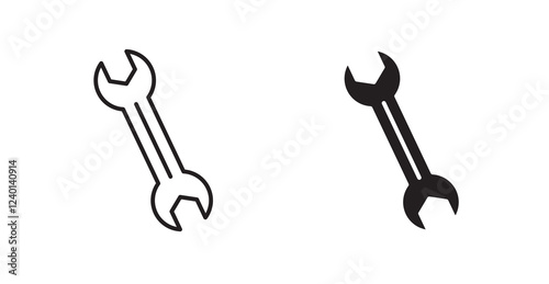 Wrench thin line and fill vector icons set