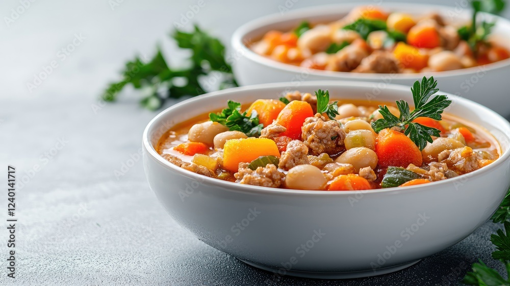 Hearty bean soup, carrots, sausage, autumnal setting