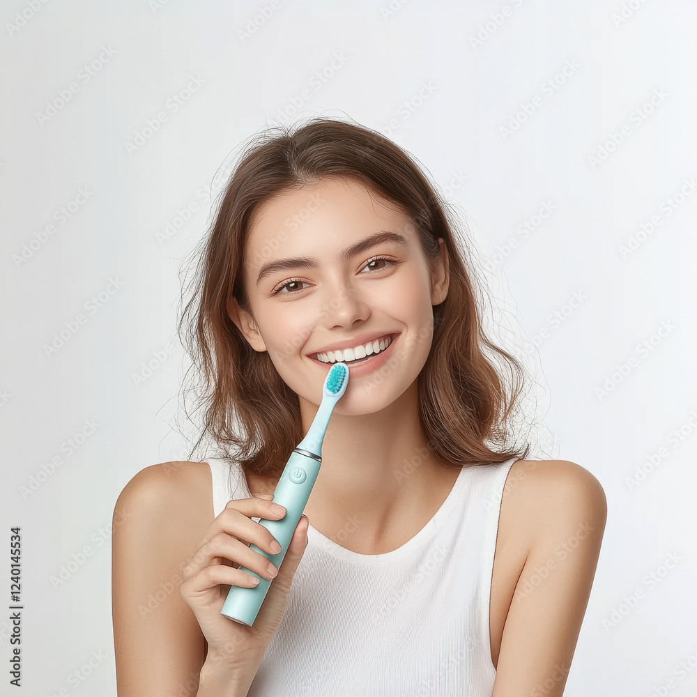 model woman is holding electric toothbrush model woman is holding electric toothbrush