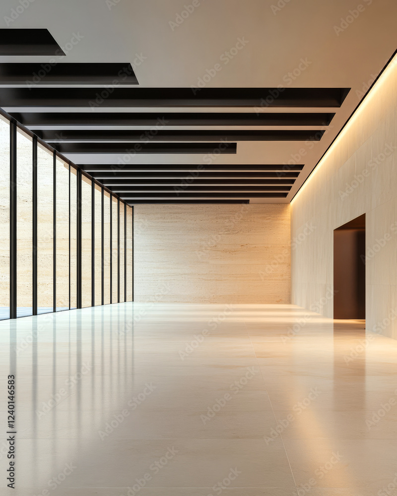 Obraz premium Modern interior design of a spacious well-lit room with large windows and clean lines