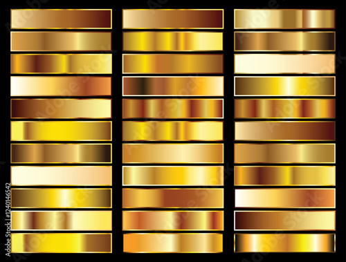 Premium golden gradients set. Metallic gold gradients. Elegant gold gradients collection golden swatches palette set vector collection for premium design