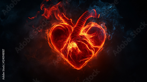 A surreal red heart made of smoke and fire pulsating ai generated