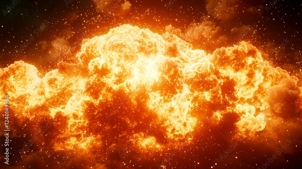 Naklejka premium Fiery Inferno: A Dramatic Image of a Massive Explosion and Wildfire