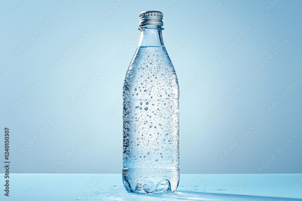 Sparkling Water Bottle on a Blue Background Sparkling Water Bottle on a Blue Background