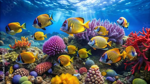 Vibrant Underwater Scene with Colorful Fish and Coral Ecosystem