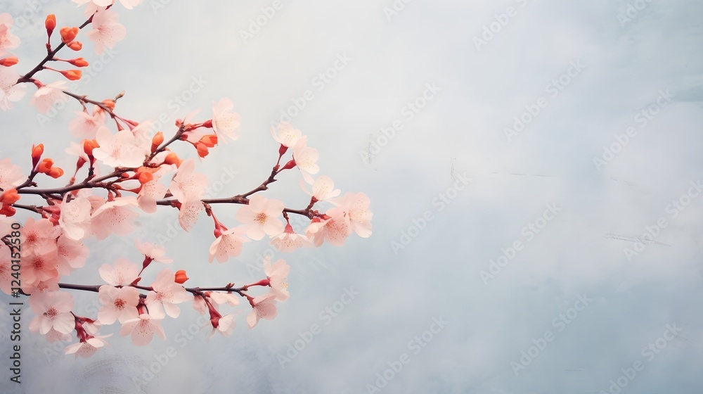 Obraz premium Delicate cherry blossoms in full bloom against a soft pastel colored spring sky creating a serene and tranquil natural landscape
