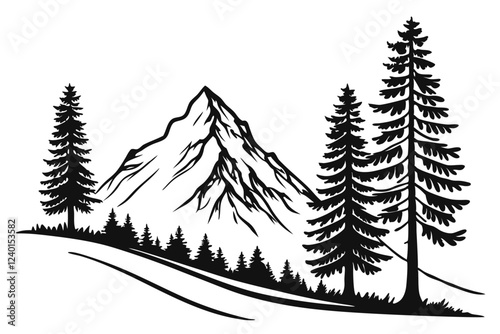 Mountain and Pine Tree Silhouette for Nature Inspired Designs