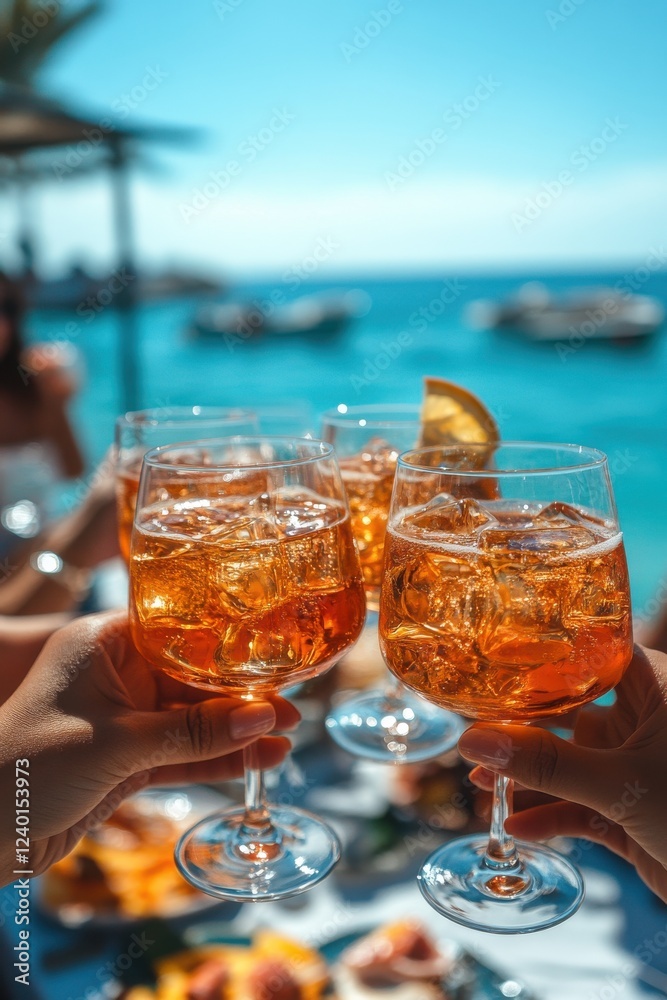 Cheers to summer sunset cocktail celebration beachside lifestyle bright atmosphere relaxed vibe