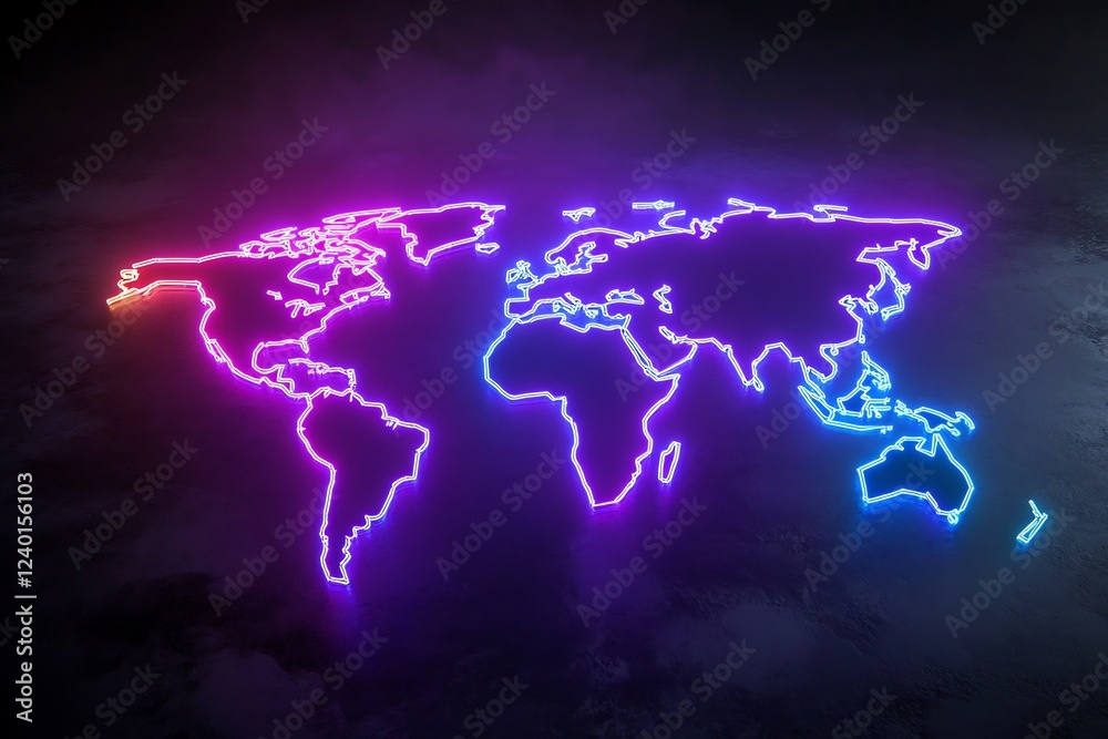Global network neon map, futuristic background, connection concept, website banner Global network neon map, futuristic background, connection concept, website banner
