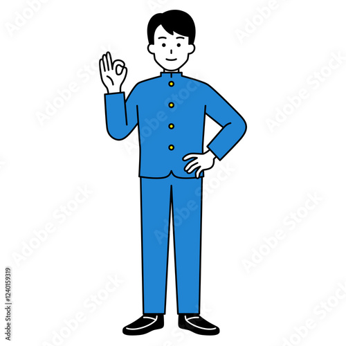 OKサインをする男子学生（全身）